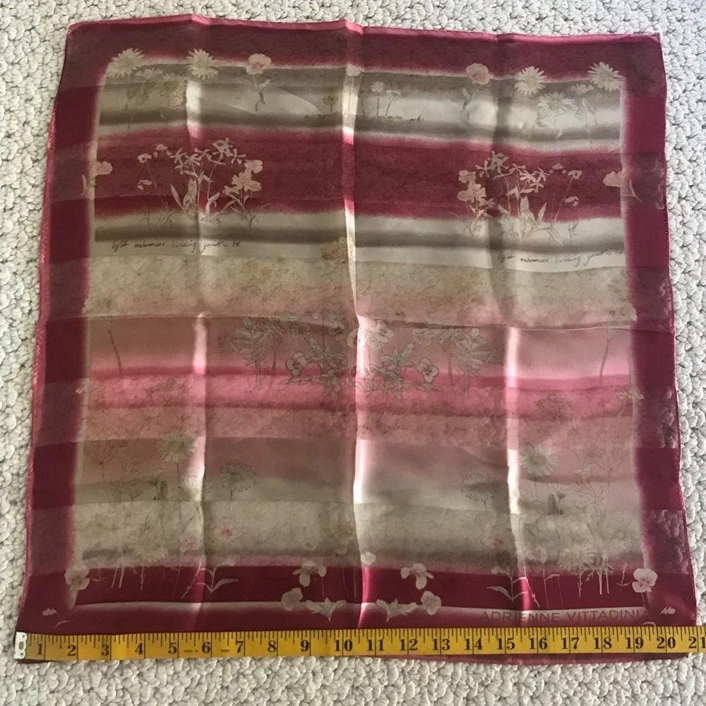 Adrienne Vittadini Red Pink and Gold Floral Silk Scarf